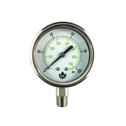 Picture of PRESSURE GAUGE 100 PSI 2-1/2" BOTTOM MOUNT SS